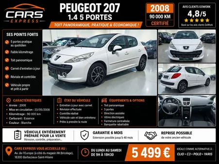 Peugeot 207 1.4 75cv 5portes toit panoramique garantie 6mois