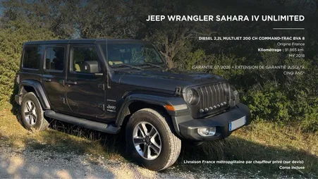 JEEP Wrangler Unlimited Command-Track 2,2 MJT 4 ptes Sahara MY 2018 garantie 07/2026 + Extension jusqu’à 5 ans